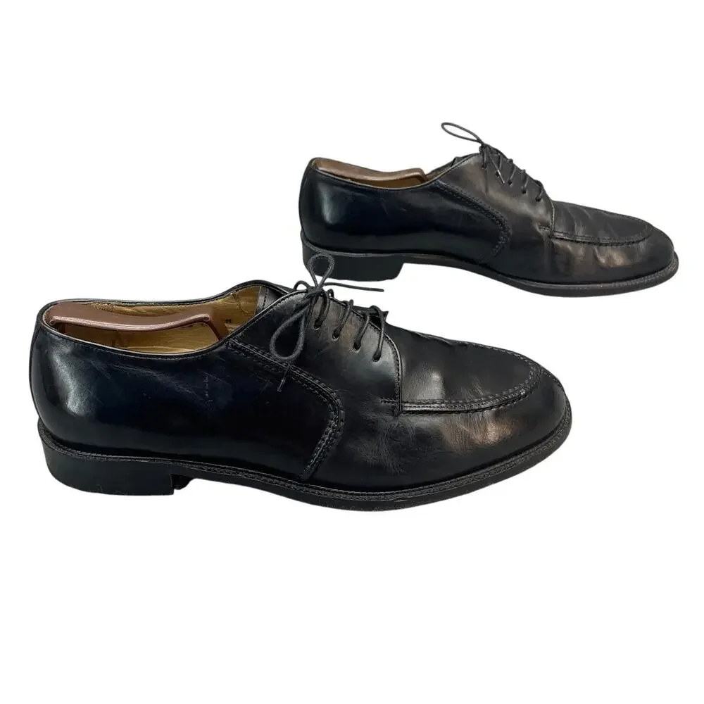 Pronto Uomo Italy Vintage Black All Leather Split-Toe Oxford Dress Shoe Men 10.5